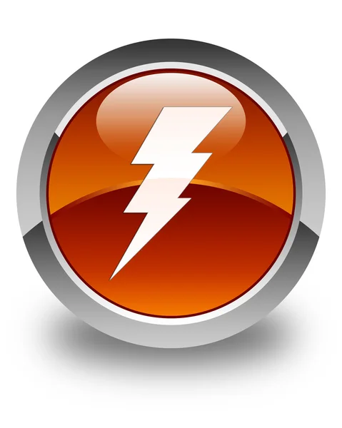 Elektřina ikonu lesklé hnědé kulaté tlačítko — Stock fotografie