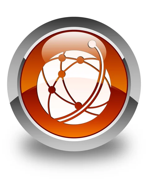 Global network icon glossy brown round button — Stock Photo, Image