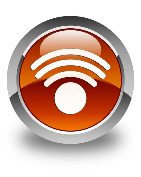WiFi ikony lesklé hnědé kulaté tlačítko — Stock fotografie