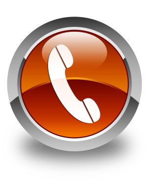 Telefon simgesi parlak kahverengi yuvarlak düğme