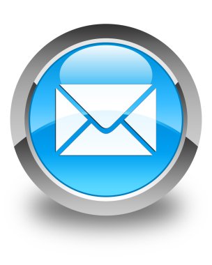 E-posta kutsal kişilerin resmi parlak mavi mavi yuvarlak düğme