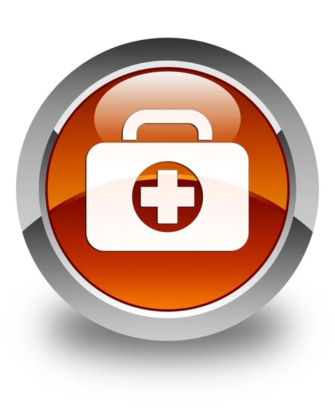 First aid kit bag icon glossy brown round button — Stock Photo, Image