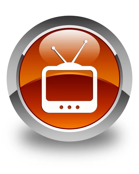 Icono de TV brillante marrón botón redondo —  Fotos de Stock