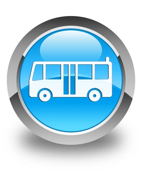 Bouton rond bleu cyan brillant icône de bus — Photo