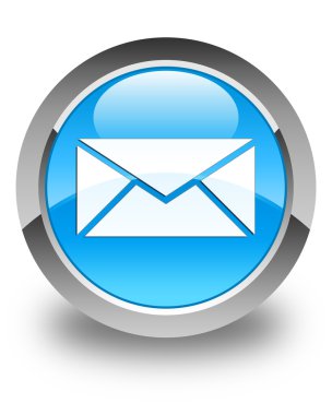 E-posta kutsal kişilerin resmi parlak mavi mavi yuvarlak düğme