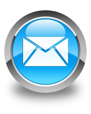 E-posta kutsal kişilerin resmi parlak mavi mavi yuvarlak düğme