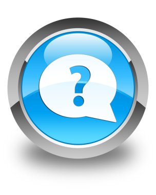 Soru işareti kabarcık simgesi parlak mavi mavi yuvarlak düğmesi