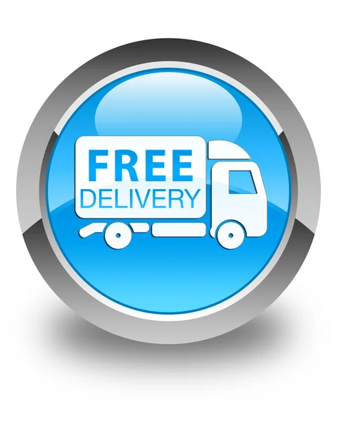 Consegna gratuita camion icona lucida ciano blu pulsante rotondo — Foto Stock