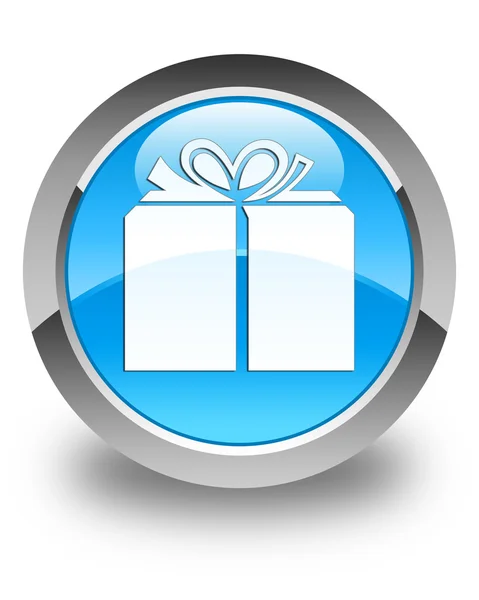 Gift box icon glossy cyan blue round button — Stock Photo, Image