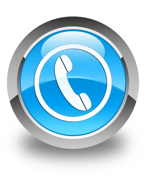 Icono del teléfono brillante botón redondo azul cian — Foto de Stock