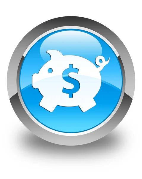 Piggy bank (dollarteken) pictogram glanzende cyaan blauw ronde knop — Stockfoto
