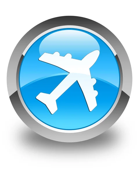 Plane icon glossy cyan blue round button — Stock Photo, Image