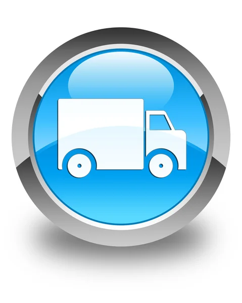 Блестящая голубая пуговица с иконкой грузовика — стоковое фото