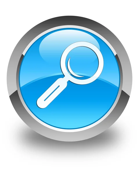 Magnifying glass icon glossy cyan blue round button — Stock Photo, Image