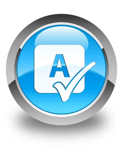 Ícone de verificação ortográfica brilhante ciano azul botão redondo — Fotografia de Stock