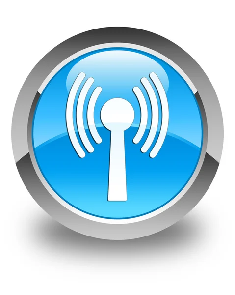 Wlan network icon glossy cyan blue round button — Stock Photo, Image