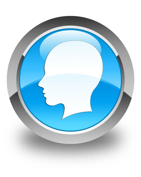 Γύρω από το κεφάλι (γυναικείο πρόσωπο) εικονίδιο γυαλιστερό κυανό μπλε κουμπί — Φωτογραφία Αρχείου