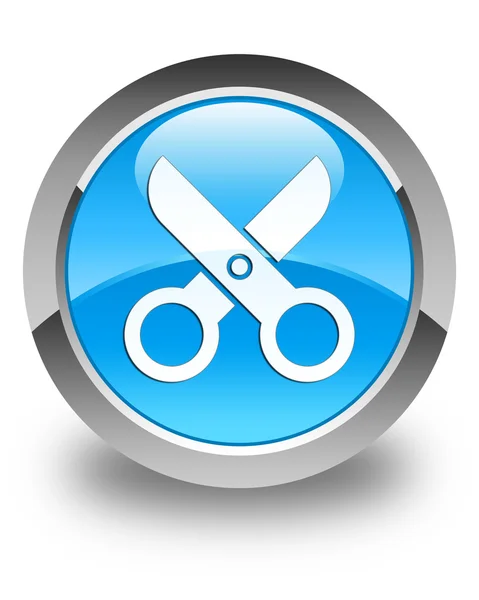 Nożyczki ikony błyszczący cyjan niebieski okrągły przycisk — Zdjęcie stockowe