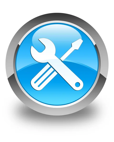 Icono de herramientas brillante botón redondo azul cian —  Fotos de Stock