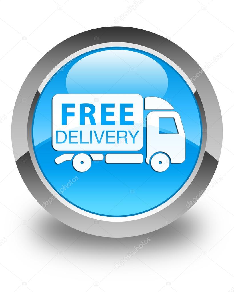 Free delivery truck icon glossy cyan blue round button