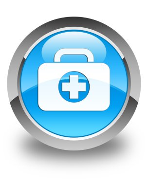 İlk yardım çantasında simgesi parlak mavi mavi yuvarlak düğmesi