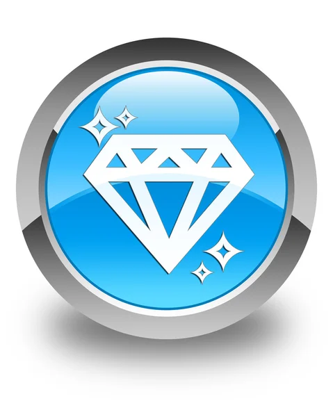 Diamant-Symbol glänzend cyanblau runder Knopf — Stockfoto