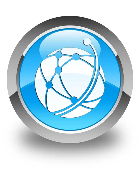 Bouton rond bleu cyan brillant icône réseau mondial — Photo