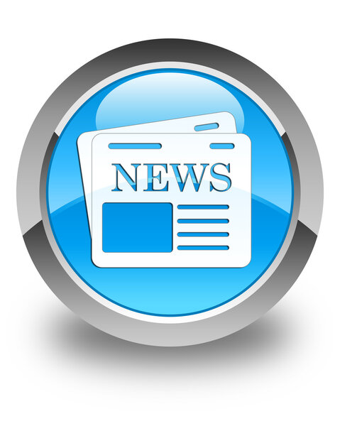 Newspaper icon glossy cyan blue round button