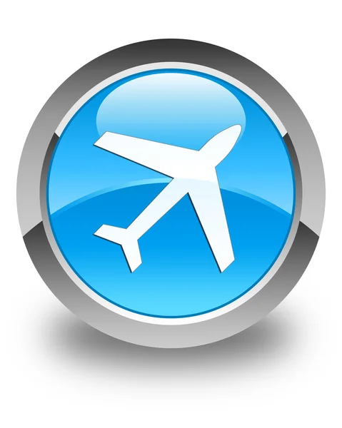 비행기 아이콘 광택 시안 블루 라운드 버튼 — 스톡 사진