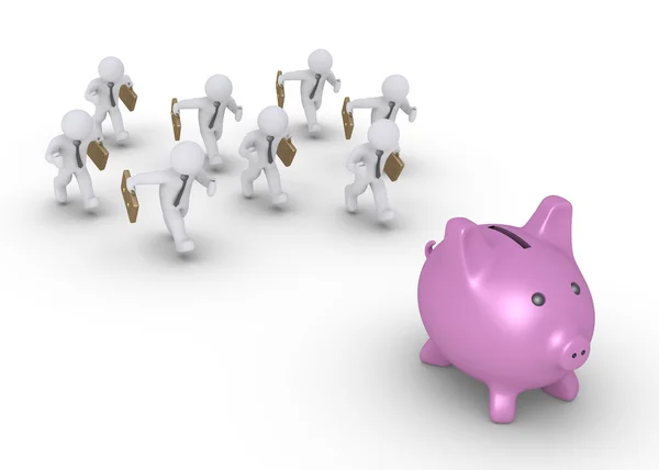 Businessmen chasing pig money box — Stock Photo, Image