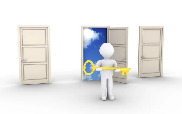 Person med nyckel erbjuder tillgång till speciella dörren — Stockfoto