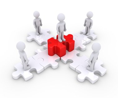 İnsanlar puzzle parçaları ve bir lider