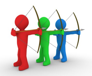 Different archers aiming at same target clipart