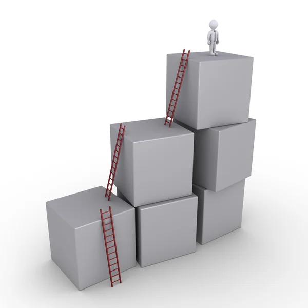 Successful businessman and boxes with ladders — Stock Photo, Image