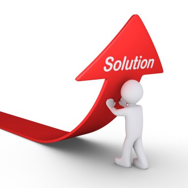 Person with arrow finds solution