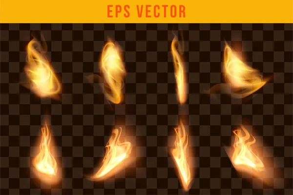 Fuego Establece Efecto Realista Eps Vector Editable Brillo Brillo Fuegos — Vector de stock