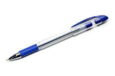 Beyaz arkaplanda izole edilmiş şeffaf kalem.