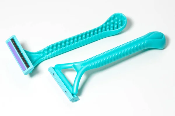 Cyan Disposable Razors Isolated White Background Stock Image