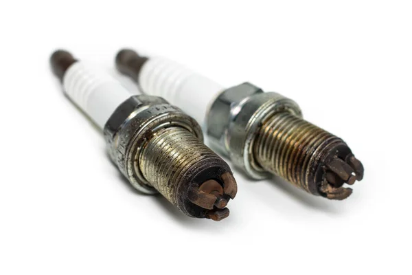 Használt Régi Autó Spark Plug Fehér Háttér — Stock Fotó