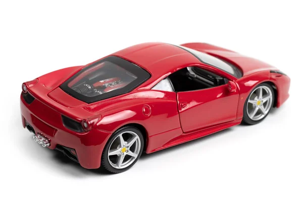 Modell Eines Roten Sportwagens Auf Weißem Hintergrund — Stockfoto