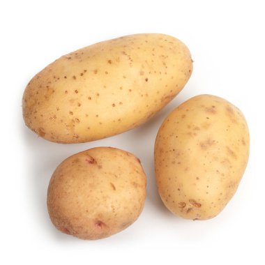 Beyaz arka planda patates yalıtımı. Yakın plan..