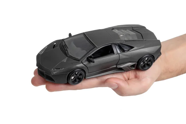Modelo Carro Esporte Escuro Mão Fundo Branco — Fotografia de Stock
