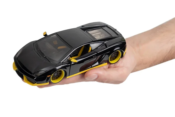 Модель Темного Спортивного Автомобіля Руці Білому Тлі — стокове фото