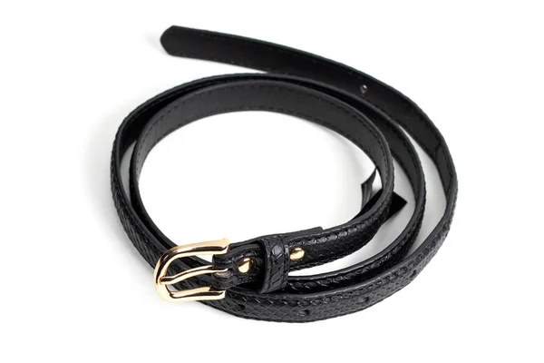 Cinturón Negro Cinturón Tejido Aislado Sobre Fondo Blanco — Foto de Stock