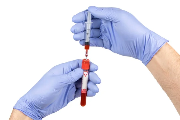 Doctor Injecting Blood Sample Test Tube Analysis — Stock Photo, Image