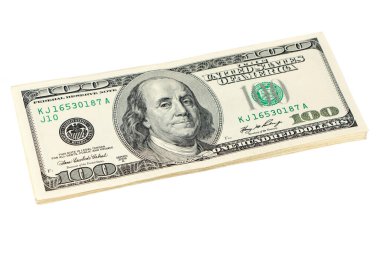 Dolar paketi beyaz arkaplanda izole edildi.