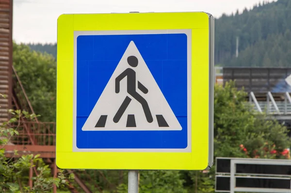 Road Sign Pedestrian Crossing Street City High Quality Photo — Stock Photo, Image