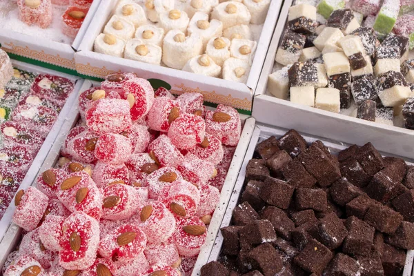 Diverse Turkse Delight Bars Met Suiker Bekleed Zacht Snoep — Stockfoto