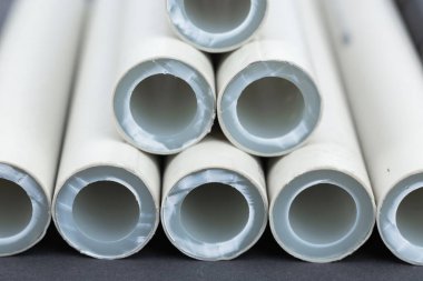 polypropylene pipes. pvc pipes for soldering close up.