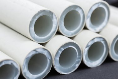 polypropylene pipes. pvc pipes for soldering close up.